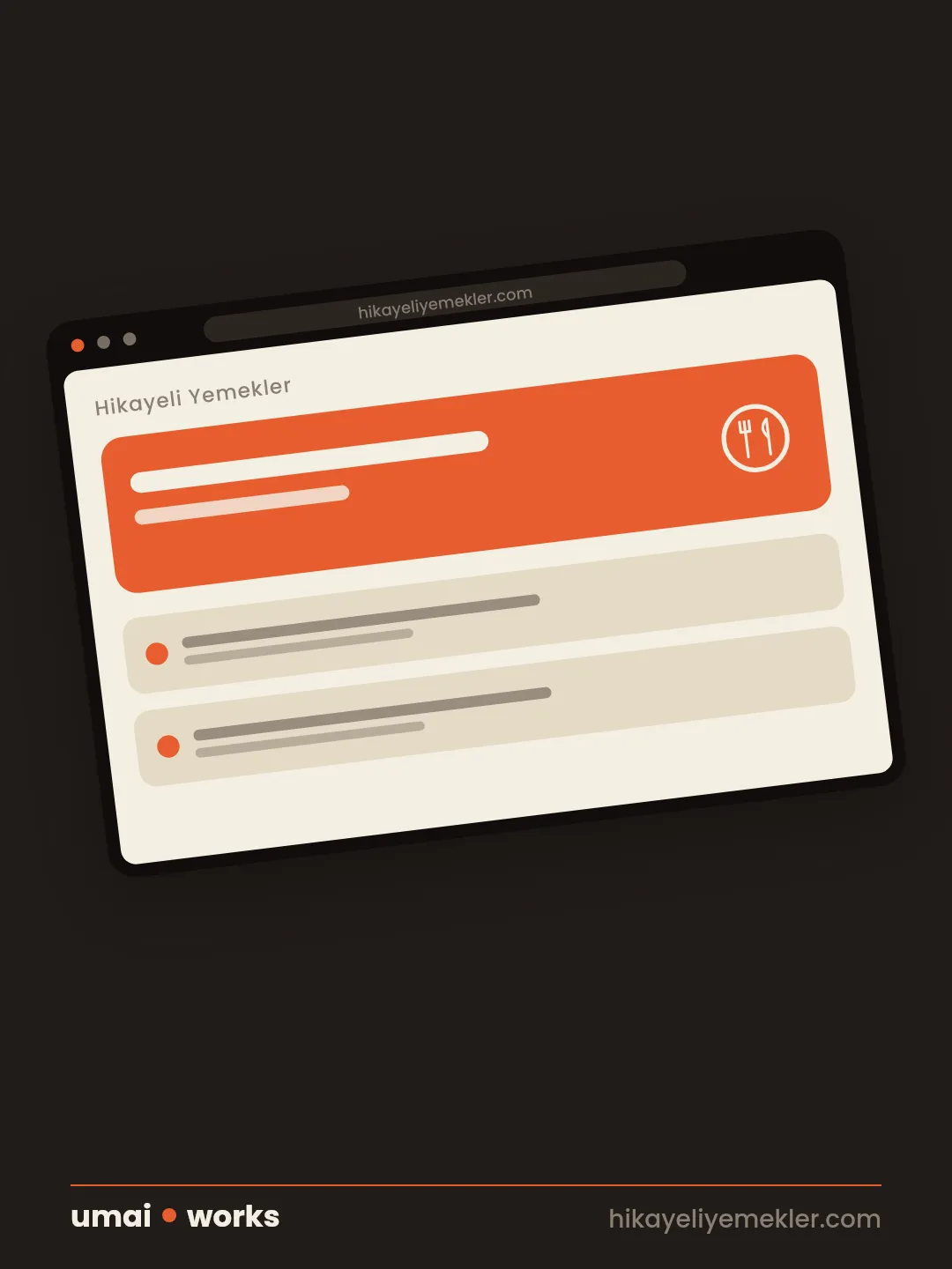 Hikayeli Yemekler web sitesinin tarayıcıdaki ana ekranı